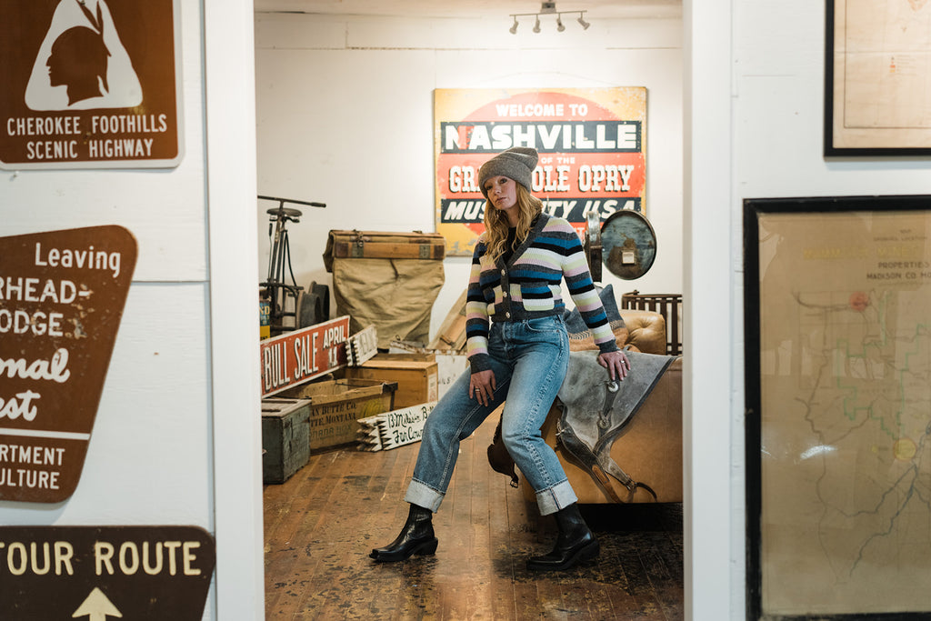 meridian shop dog hanging with stylish woman for fall styling ideas photoshoot