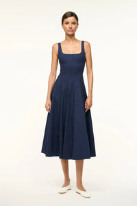 staud wells poplin midi dress Staud Wells Embroidered Cotton Poplin Fit & Flare Midi-Dress
