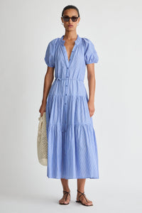 Apiece Apart Mazza Maxi in Microstripe Blue & Cream Microstripe Blue & Cream / S