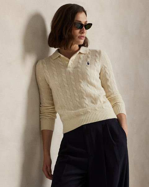 RALPH LAUREN Cable-Knit Wool-Cashmere Polo Sweater – Meridian Boutique