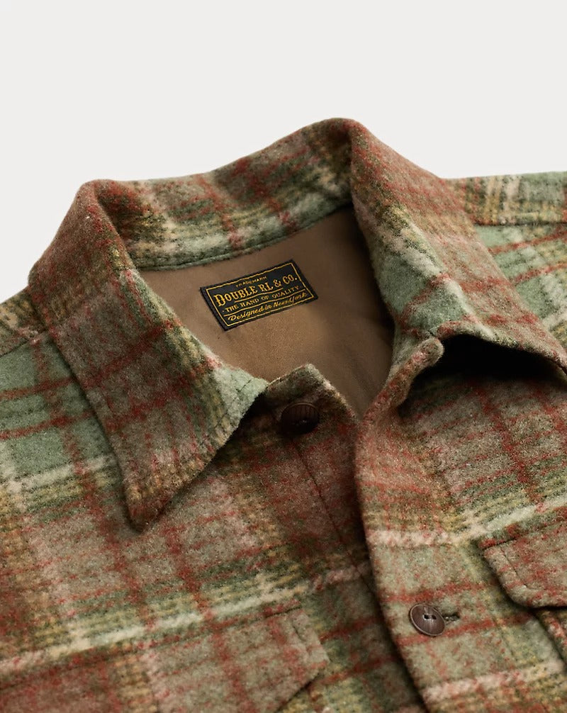 DOUBLE RL Long Sleeve Wool Blend Jacquard Plaid Percy Workshirt