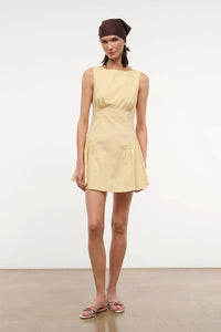 staud mini dress STAUD, Gwen in Butter, Size 4 style panel construction as seen in the Wells Dress STAUD Cori Dress | Blue/Stripe