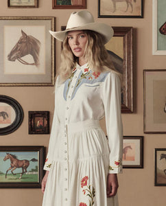 THE GREAT Embroidered Western Shirt 2 / Cream With Chambray Mix Multi