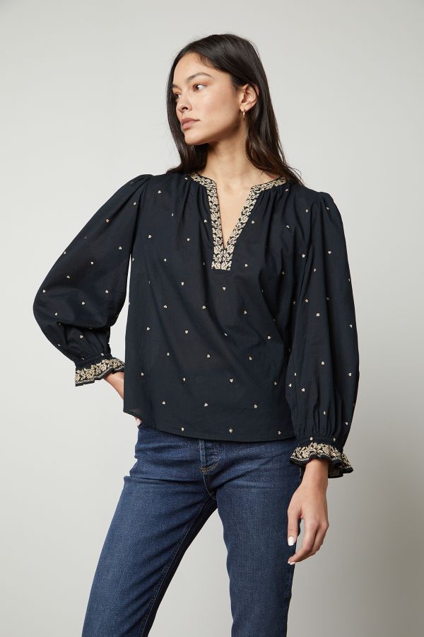 Product photo of Ania Embroidered Top-Velvet by Graham & Spencer-Meridian Boutique