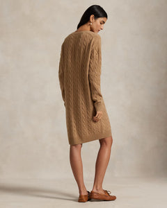 Polo Ralph Lauren - Cable Wool-Cashmere V-Neck Jumper Dress - Womens - Tan - Size M Polo Ralph Lauren - Cable Wool-Cashmere V-Neck Jumper Dress - Womens - Tan - Size M