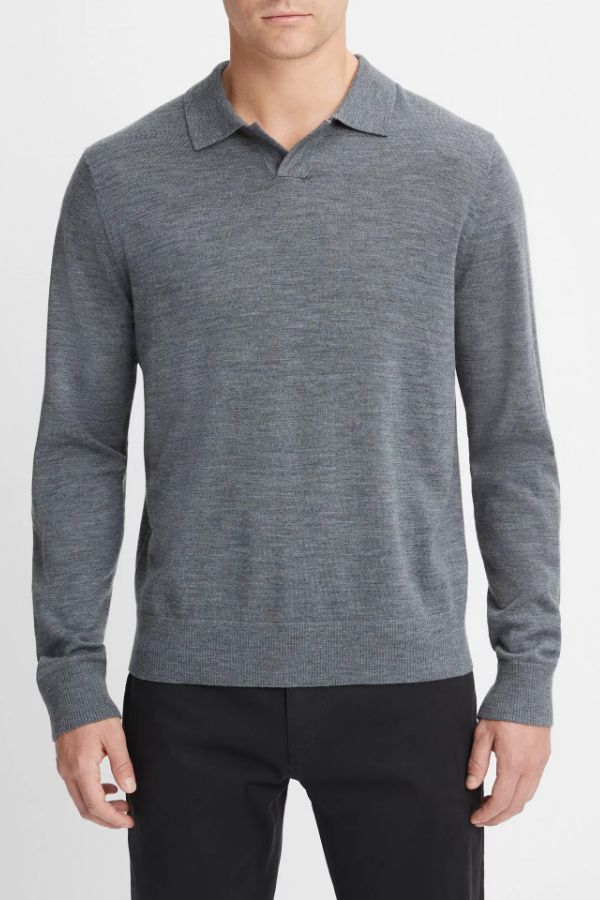 Product photo of Merino Wool Long-Sleeve Johnny Collar Shirt-Vince-Meridian Boutique