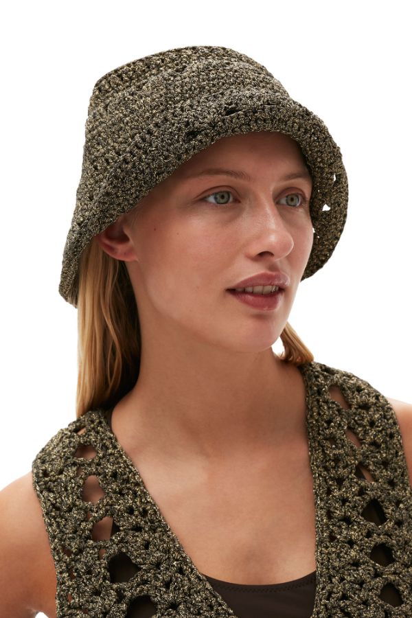 Product photo of Metallic Crochet Bucket Hat-Ganni-Meridian Boutique