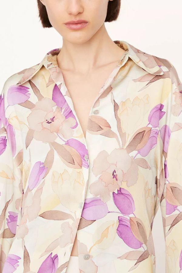Product photo of Nouveau Magnolia Silk Relaxed Shirt-Vince-Meridian Boutique