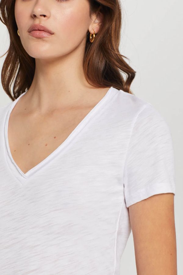 Product photo of Petal Trim V Neck Tee-Goldie-Meridian Boutique