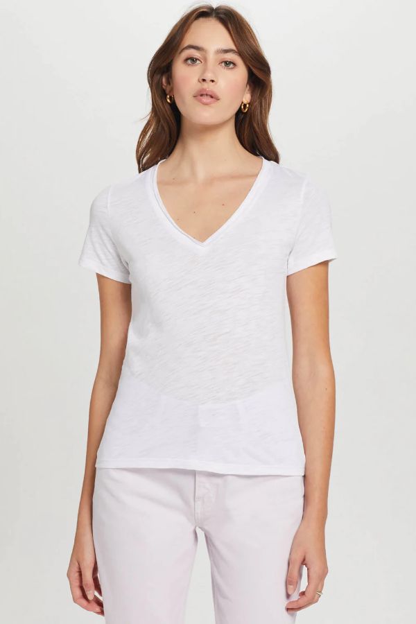 Product photo of Petal Trim V Neck Tee-Goldie-Meridian Boutique