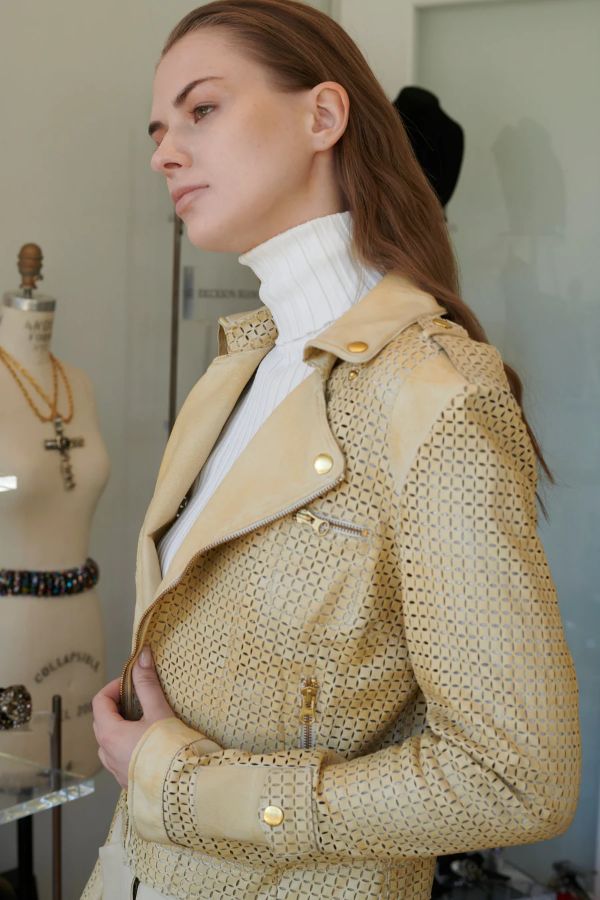 Product photo of Josey Square Perforated Vintage Leather Jacket-Jakett-Meridian Boutique